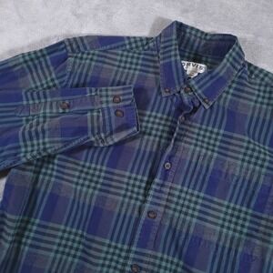 Orvis Heritage Shirt Mens Large Blue Green Tartan Plaid Button Down 100% Cotton